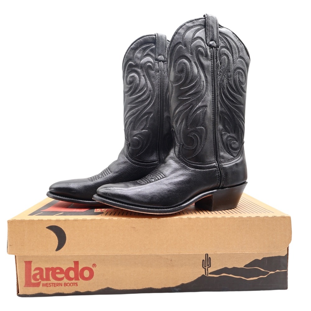 Laredo Vintage 90s Cowboy Boots Mens 6.5 D Black Leather New With Box
